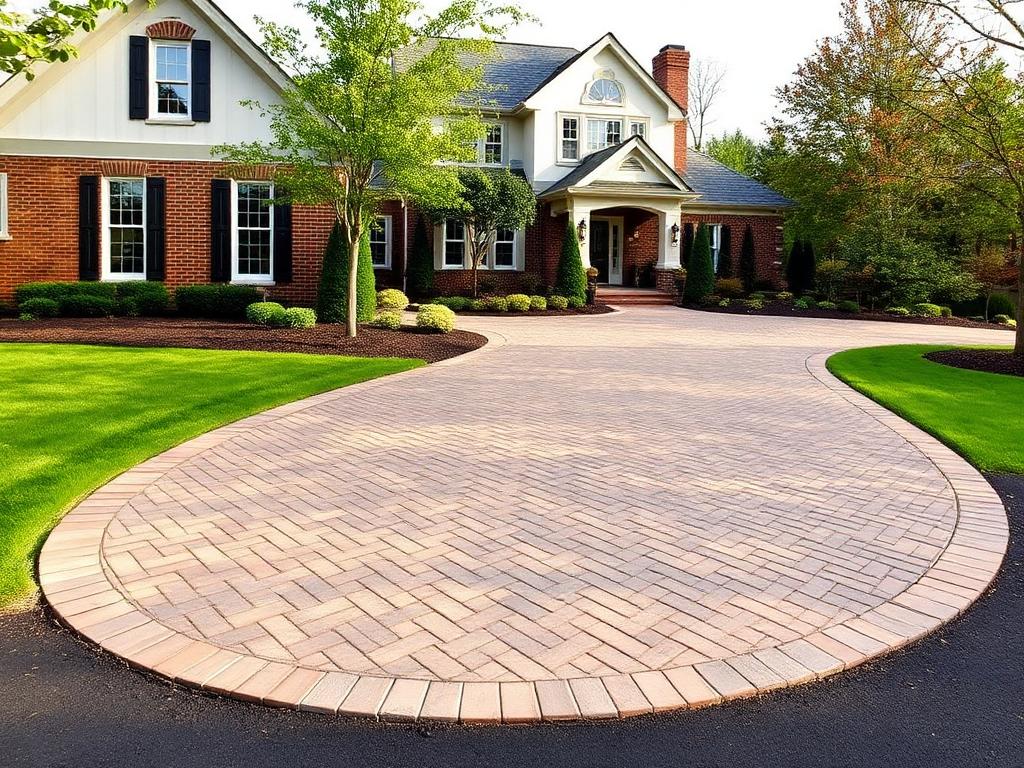 Paver Installation project showing circular drive in New York City